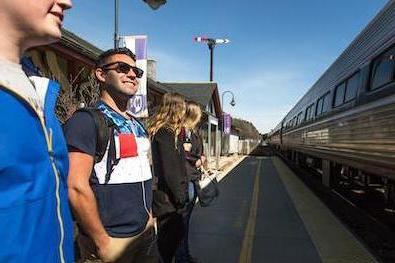 students at Downeaster Durham train station